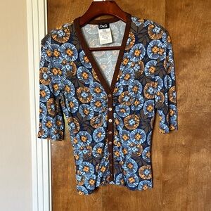 Dolce & Gabbana Blue and Orange Floral Knit Top